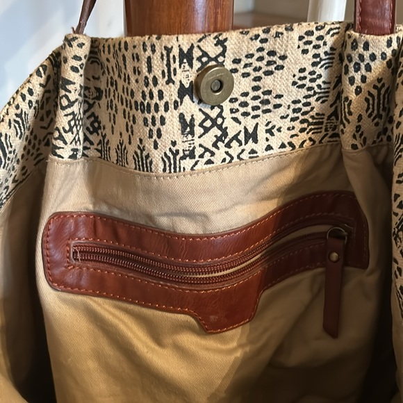 Lucky Brand Vintage Cotton & Linen Blend Tote Bag w Leather straps - Picture 8 of 11